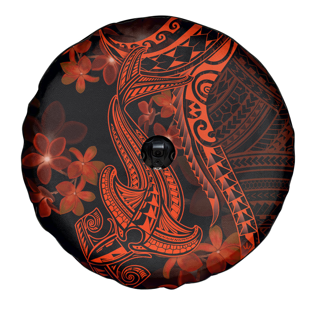 Red Polynesia Spare Tire Cover Shark Tattoo With Polynesian Plumeria - Wonder Print Shop