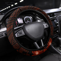Red Polynesia Steering Wheel Cover Shark Tattoo With Polynesian Plumeria - Wonder Print Shop