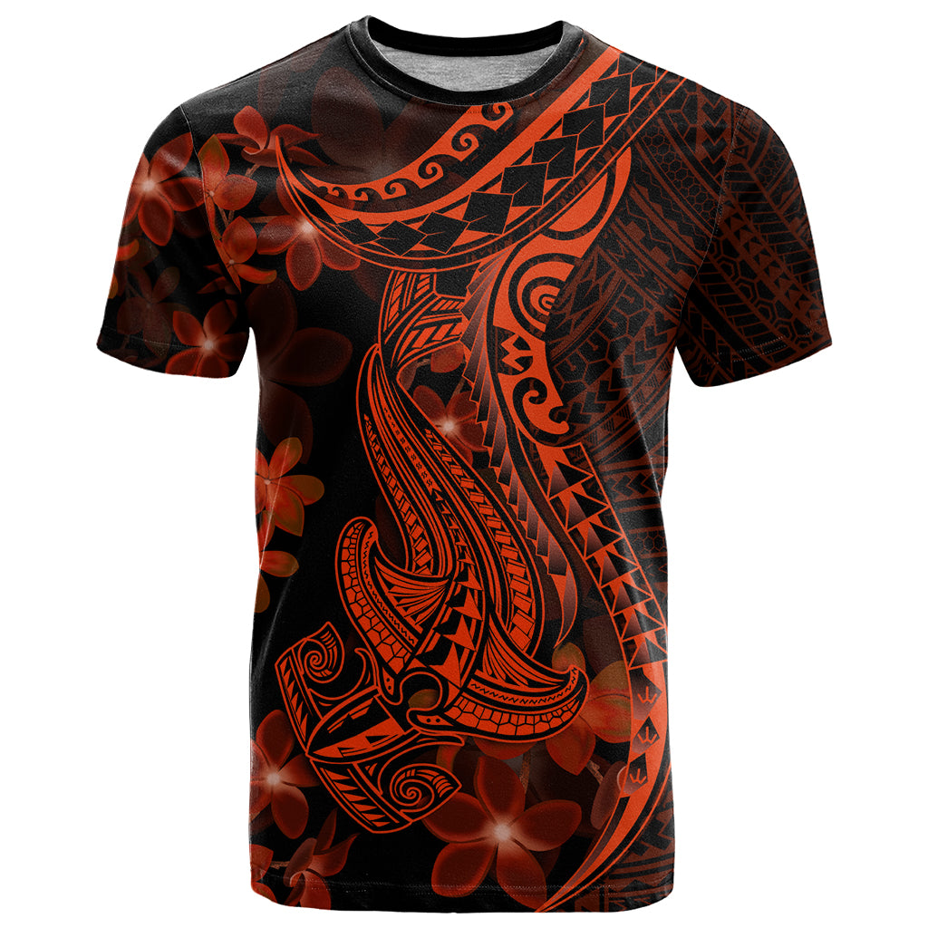 Red Polynesia T Shirt Shark Tattoo With Polynesian Plumeria - Wonder Print Shop