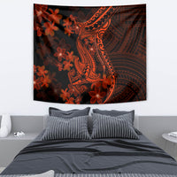 Red Polynesia Tapestry Shark Tattoo With Polynesian Plumeria - Wonder Print Shop