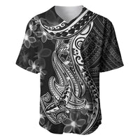Black Polynesia Baseball Jersey Shark Tattoo With Polynesian Plumeria - Wonder Print Shop