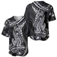 Black Polynesia Baseball Jersey Shark Tattoo With Polynesian Plumeria - Wonder Print Shop