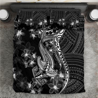 Black Polynesia Bedding Set Shark Tattoo With Polynesian Plumeria - Wonder Print Shop
