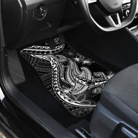 Black Polynesia Car Mats Shark Tattoo With Polynesian Plumeria - Wonder Print Shop