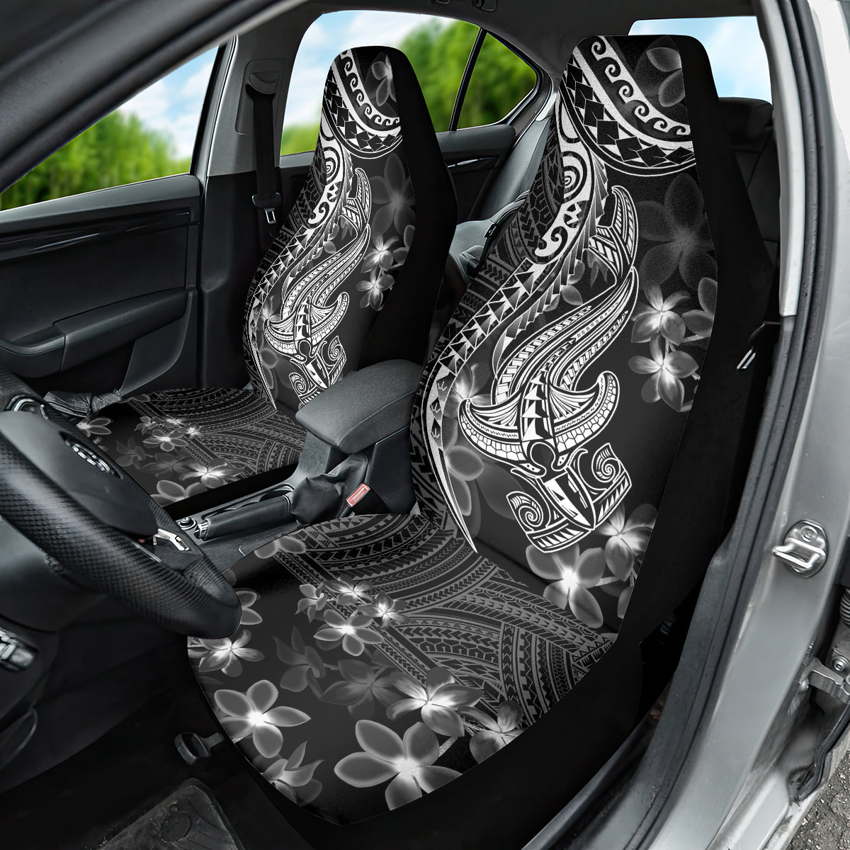 Black Polynesia Car Seat Cover Shark Tattoo With Polynesian Plumeria - Wonder Print Shop