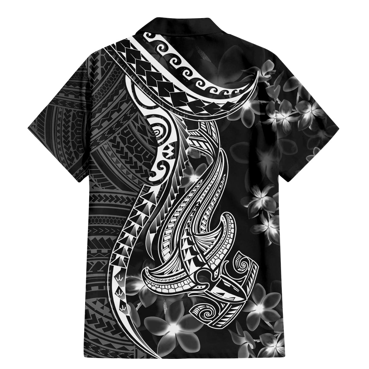 Black Polynesia Family Matching Mermaid Dress and Hawaiian Shirt Shark Tattoo With Polynesian Plumeria - Wonder Print Shop