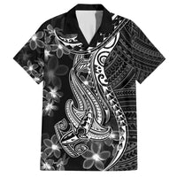 Black Polynesia Family Matching Puletasi Dress and Hawaiian Shirt Shark Tattoo With Polynesian Plumeria - Wonder Print Shop