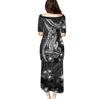 Black Polynesia Family Matching Puletasi Dress and Hawaiian Shirt Shark Tattoo With Polynesian Plumeria - Wonder Print Shop
