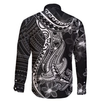 Black Polynesia Family Matching Short Sleeve Bodycon Dress and Hawaiian Shirt Shark Tattoo With Polynesian Plumeria - Wonder Print Shop