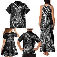 Black Polynesia Family Matching Tank Maxi Dress and Hawaiian Shirt Shark Tattoo With Polynesian Plumeria - Wonder Print Shop