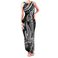 Black Polynesia Family Matching Tank Maxi Dress and Hawaiian Shirt Shark Tattoo With Polynesian Plumeria - Wonder Print Shop