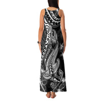 Black Polynesia Family Matching Tank Maxi Dress and Hawaiian Shirt Shark Tattoo With Polynesian Plumeria - Wonder Print Shop