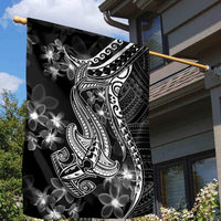 Black Polynesia Garden Flag Shark Tattoo With Polynesian Plumeria - Wonder Print Shop