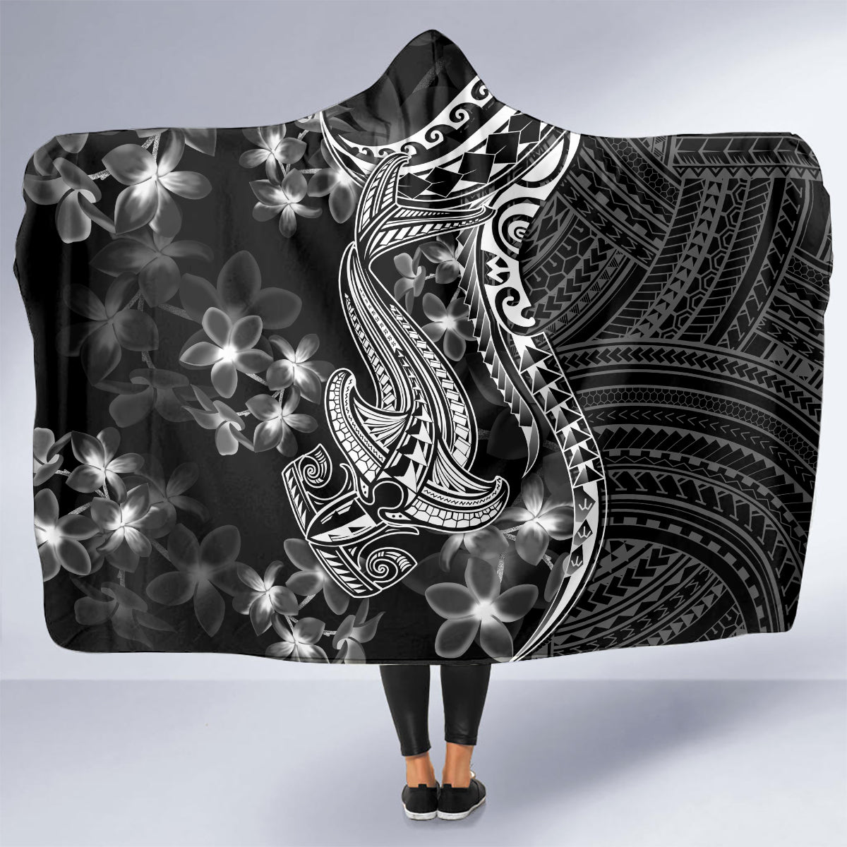 black-polynesia-hooded-blanket-shark-tattoo-with-polynesian-plumeria