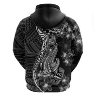 Black Polynesia Hoodie Shark Tattoo With Polynesian Plumeria - Wonder Print Shop