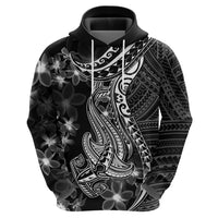 Black Polynesia Hoodie Shark Tattoo With Polynesian Plumeria - Wonder Print Shop