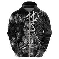 Black Polynesia Hoodie Shark Tattoo With Polynesian Plumeria - Wonder Print Shop