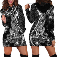Black Polynesia Hoodie Dress Shark Tattoo With Polynesian Plumeria - Wonder Print Shop