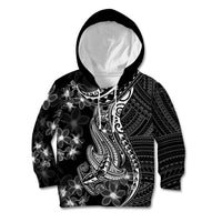 Black Polynesia Kid Hoodie Shark Tattoo With Polynesian Plumeria - Wonder Print Shop