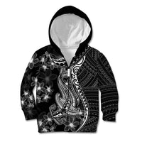 Black Polynesia Kid Hoodie Shark Tattoo With Polynesian Plumeria - Wonder Print Shop