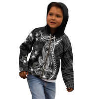 Black Polynesia Kid Hoodie Shark Tattoo With Polynesian Plumeria - Wonder Print Shop