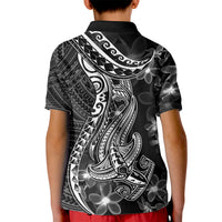 Black Polynesia Kid Polo Shirt Shark Tattoo With Polynesian Plumeria - Wonder Print Shop