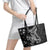 Black Polynesia Leather Tote Bag Shark Tattoo With Polynesian Plumeria - Wonder Print Shop