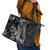 Black Polynesia Leather Tote Bag Shark Tattoo With Polynesian Plumeria - Wonder Print Shop