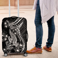 Black Polynesia Luggage Cover Shark Tattoo With Polynesian Plumeria - Wonder Print Shop