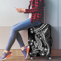 Black Polynesia Luggage Cover Shark Tattoo With Polynesian Plumeria - Wonder Print Shop