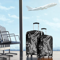 Black Polynesia Luggage Cover Shark Tattoo With Polynesian Plumeria - Wonder Print Shop