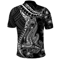 Black Polynesia Polo Shirt Shark Tattoo With Polynesian Plumeria - Wonder Print Shop