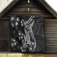 Black Polynesia Quilt Shark Tattoo With Polynesian Plumeria - Wonder Print Shop