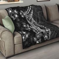 Black Polynesia Quilt Shark Tattoo With Polynesian Plumeria - Wonder Print Shop