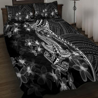 Black Polynesia Quilt Bed Set Shark Tattoo With Polynesian Plumeria - Wonder Print Shop