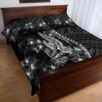 Black Polynesia Quilt Bed Set Shark Tattoo With Polynesian Plumeria - Wonder Print Shop