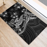 Black Polynesia Rubber Doormat Shark Tattoo With Polynesian Plumeria - Wonder Print Shop