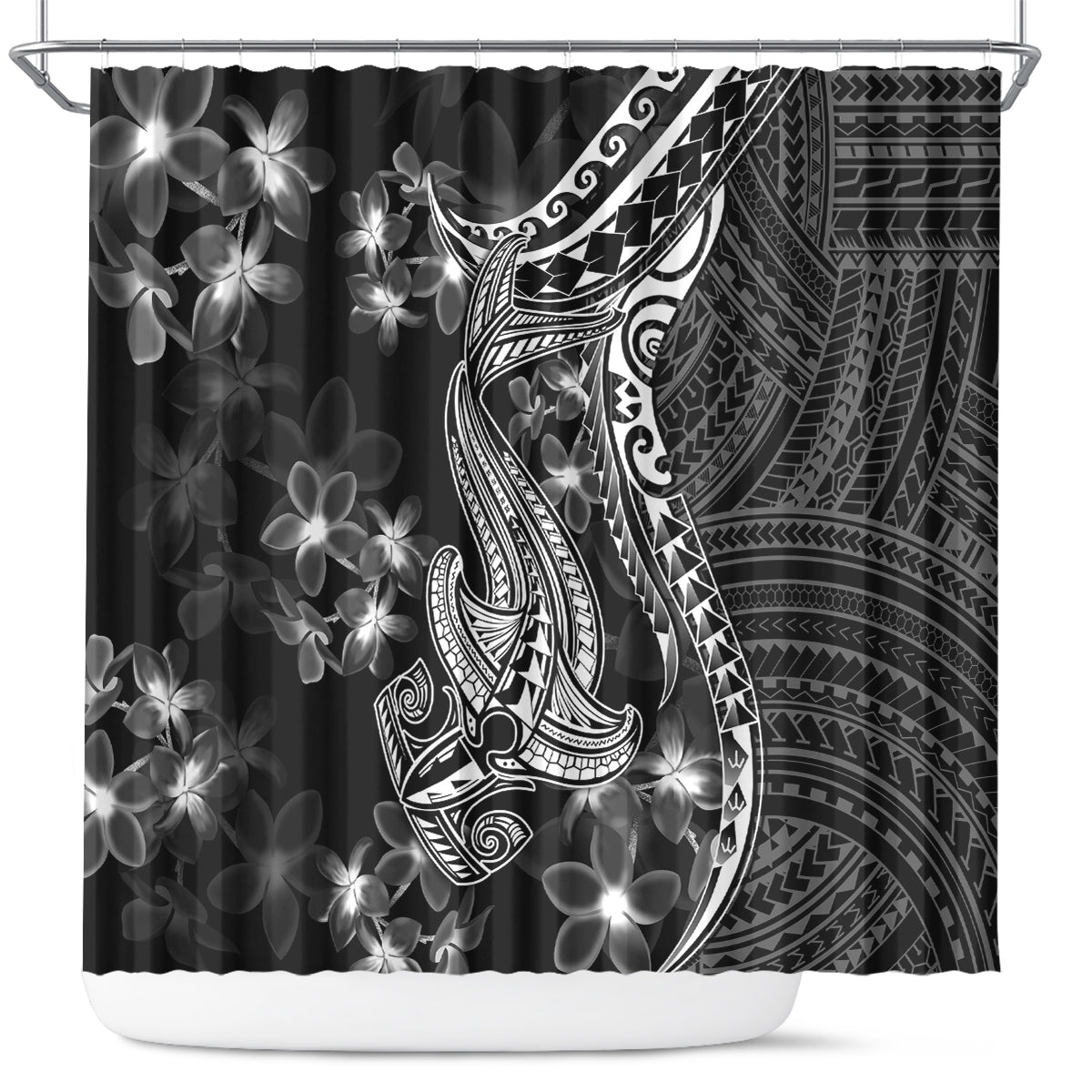 black-polynesia-shower-curtain-shark-tattoo-with-polynesian-plumeria