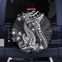 Black Polynesia Spare Tire Cover Shark Tattoo With Polynesian Plumeria - Wonder Print Shop