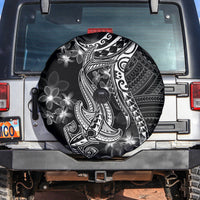 Black Polynesia Spare Tire Cover Shark Tattoo With Polynesian Plumeria - Wonder Print Shop