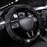 Black Polynesia Steering Wheel Cover Shark Tattoo With Polynesian Plumeria - Wonder Print Shop