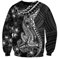 Black Polynesia Sweatshirt Shark Tattoo With Polynesian Plumeria - Wonder Print Shop