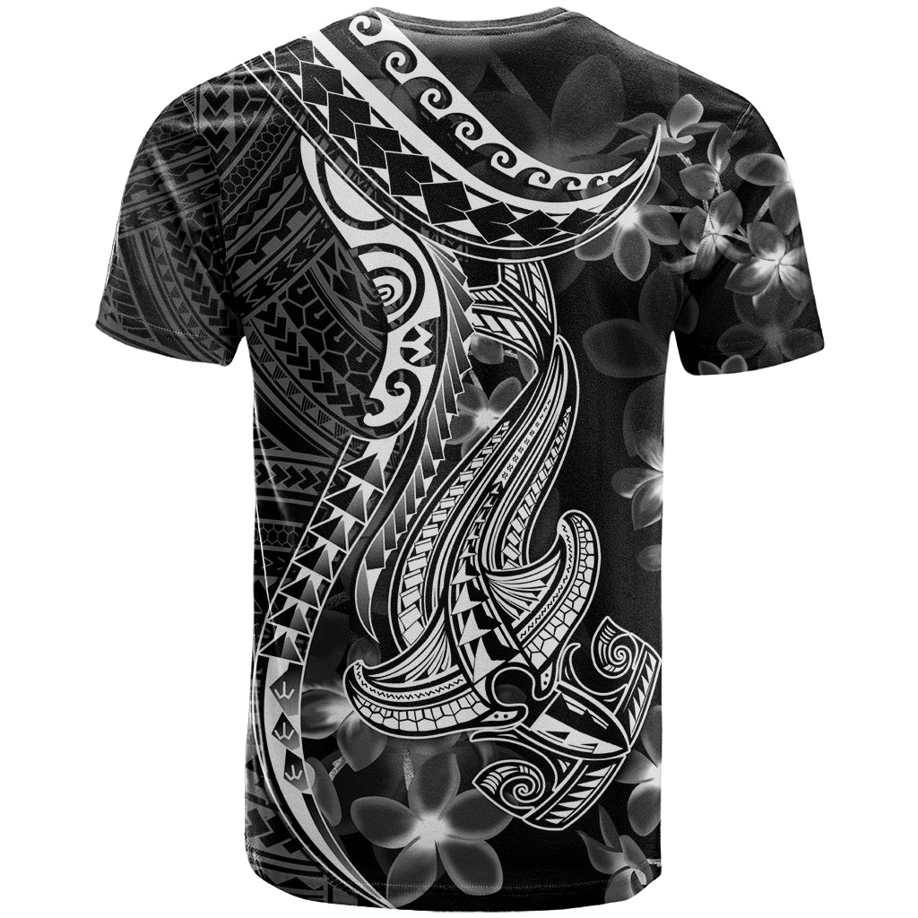 Black Polynesia T Shirt Shark Tattoo With Polynesian Plumeria - Wonder Print Shop