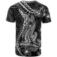 Black Polynesia T Shirt Shark Tattoo With Polynesian Plumeria - Wonder Print Shop