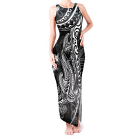 Black Polynesia Tank Maxi Dress Shark Tattoo With Polynesian Plumeria - Wonder Print Shop