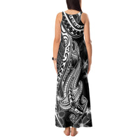 Black Polynesia Tank Maxi Dress Shark Tattoo With Polynesian Plumeria - Wonder Print Shop