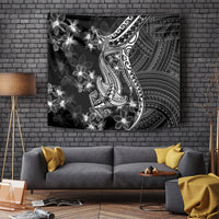 Black Polynesia Tapestry Shark Tattoo With Polynesian Plumeria - Wonder Print Shop