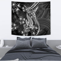 Black Polynesia Tapestry Shark Tattoo With Polynesian Plumeria - Wonder Print Shop