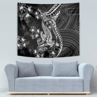 Black Polynesia Tapestry Shark Tattoo With Polynesian Plumeria - Wonder Print Shop