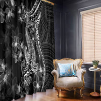 Black Polynesia Window Curtain Shark Tattoo With Polynesian Plumeria - Wonder Print Shop